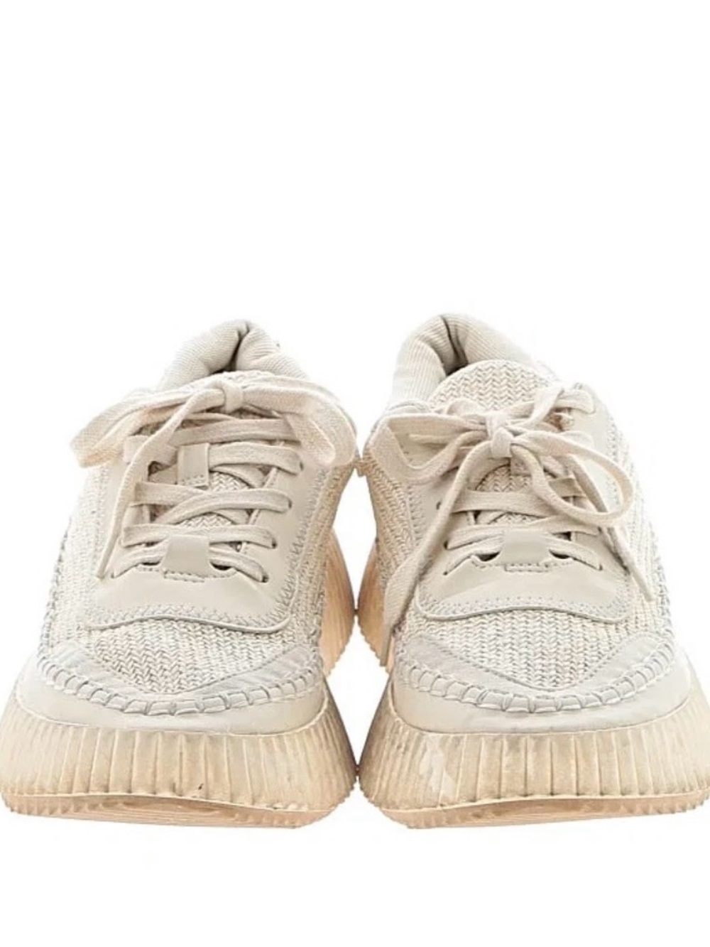Dolce Vita Neutral Cream Knit Lace-Up Sneakers